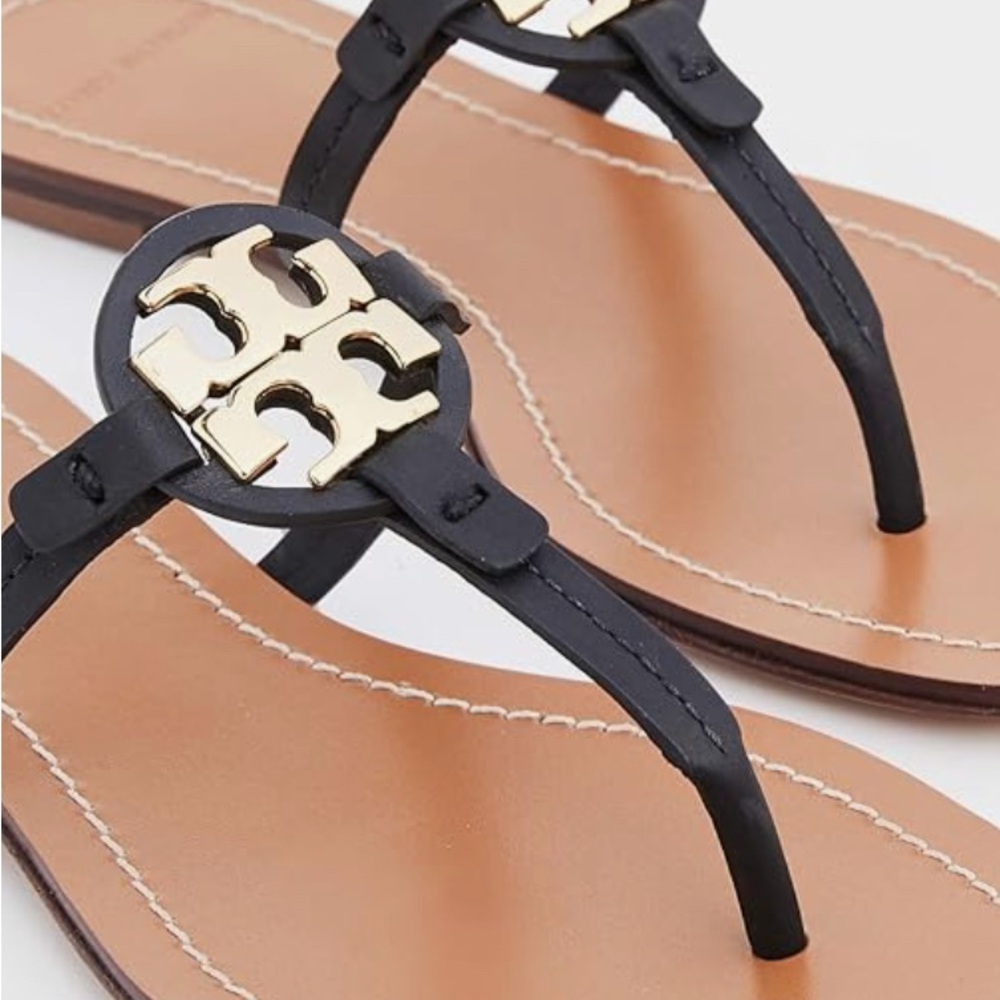 Tory Burch Mini Miller Leather Thongs In Black